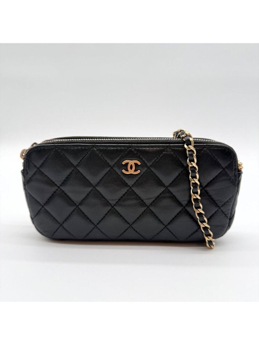 Chanel Chain Wallet Lambskin Quilted Black Gold Shoulder Bag